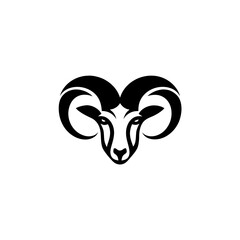 Illustration of a ram head with curved horns black on transparent background silhouette