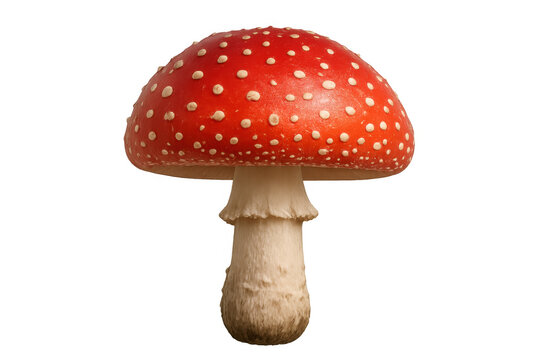 Fly agaric mushroom with red cap and white spots, known as amanita muscaria, standing on transparent background - Powered by Adobe