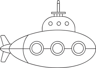 Cartoon submarine line drawing illustration for children educational and creative design