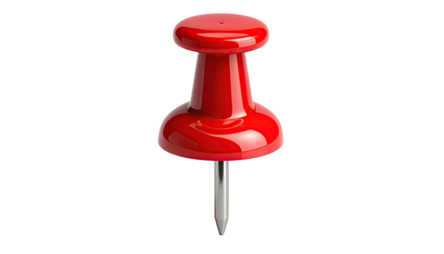 Single, vibrant red pushpin isolated on a black background
