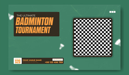 Dynamic silhouette of a badminton player in action advertising badminton classes and training