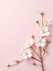 Obraz premium delicate floral design soft pink hues intricately rendered white blossoms scattered across serene pastel pink backdrop