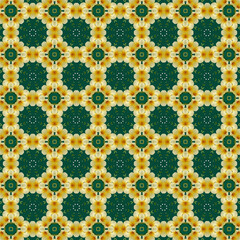 Green and Yellow Floral Grid Pattern &ndash; Seamless Geometric Design