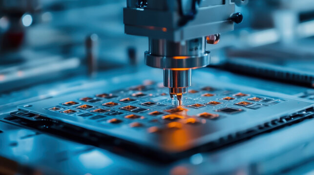 The soldering robot operation with electronic board