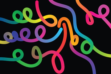 Abstract 3D Gradient Wave Lines Set. Colorful Organic Ribbons and Doodle Vector Elements.