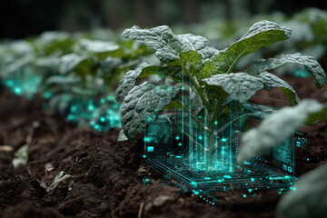 Virtual projections of growth indicators on a young potato seedling.