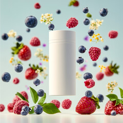 Mixed berries smoothies fruit with milk, yogurt splashing of Tropical fruits isolated on white background