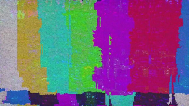 Test screen distorted with glitch effect. Seamless loop animation
