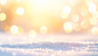 Sparkling Winter Wonderland A Festive Scene of Snow and Golden Bokeh Lights