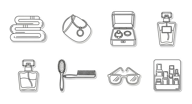 beauty essentials set folded towels handbag jewelry box perfume comb glasses and cosmetics ideal for lifestyle and fashion blogging