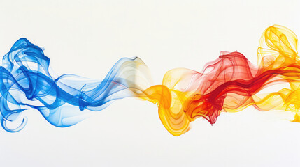 Lightweight golden and blue translucent ribbon flowing on white background