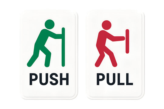 push and pull door signs icons in green and red