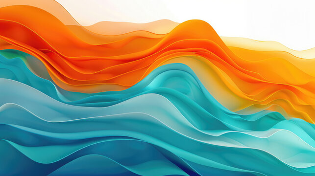 Vibrant flowing layers of orange and turquoise waves forming a smooth abstract landscape