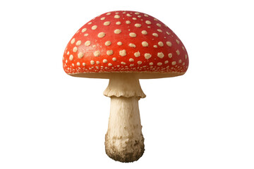 Naklejka premium Amanita muscaria fly agaric mushroom isolated, showing a red cap with white spots, poisonous toadstool on transparent background