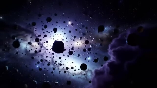 Cosmic scene asteroids and nebulae in a dynamic space environment