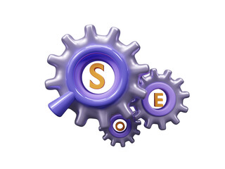 Search engine optimization icon isolated on transparent background, digital marketing concept. Website design, internet, content, SEO, hosting, server, homepage and e-commerce. 3d render illustration