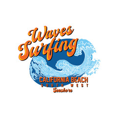california surf waves vector graphic design