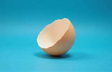 Obraz premium delicate eggshell lies solitary brilliant cobalt blue background illuminated soft overhead light accentuates fragile