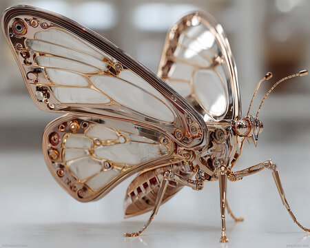 Intricate Mechanical Butterfly Sculpture with Delicate Wings and Detailed Body