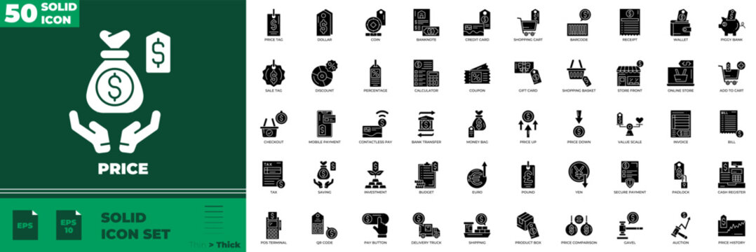 Price Solid Editable Icons set. Vector illustration in modern thin solid style of price icons: value, cost, discount, invoice, etc