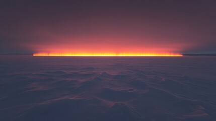 Abstract landscape with a vibrant horizontal band of light above a textured, dark surface