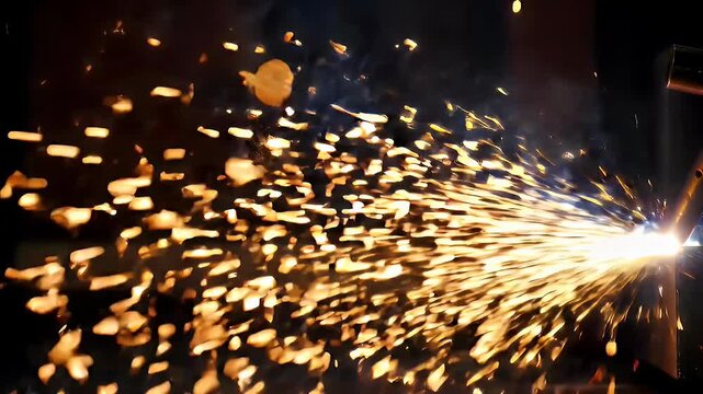 Welding sparks flying in cinematic
