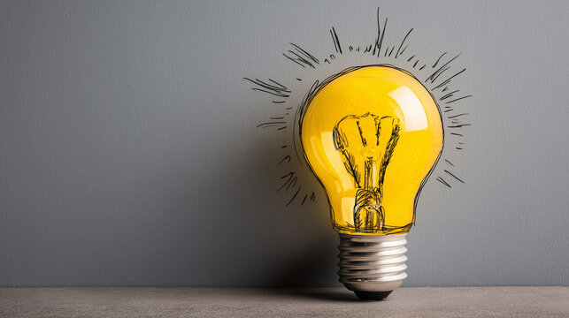L&acirc;mpada acesa simbolizando ideia, inova&ccedil;&atilde;o, criatividade, solu&ccedil;&otilde;es inteligentes, inspira&ccedil;&atilde;o profissional e novos conceitos para projetos, neg&oacute;cios e desenvolvimento estrat&eacute;gico moderno