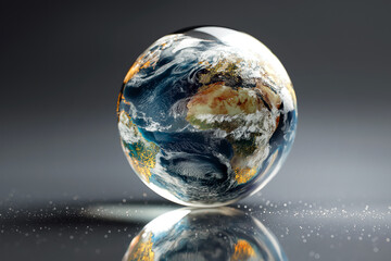 Artistic motion concept of spinning globe inside a glass sphere, representing fragile balance of planet