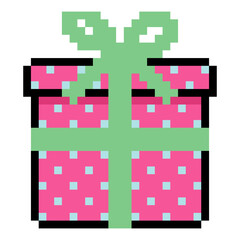 Gift box with ribbon in pixel art style