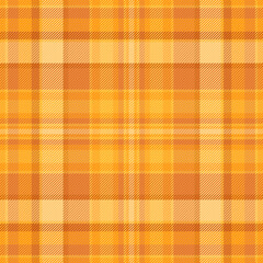 Business plaid check fabric, display textile texture pattern. Costume vector tartan background seamless in orange and amber colors.