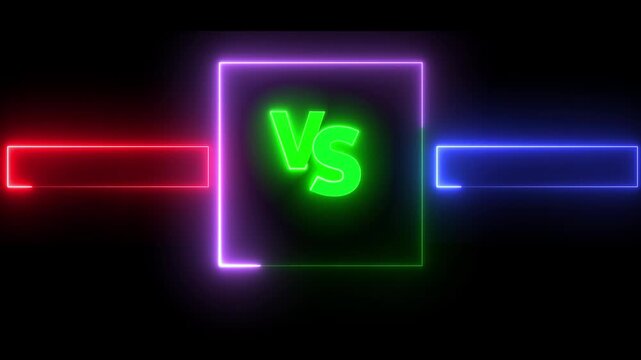 Versus icon animation glowing neon color v and s letter game match team challenge frame match sport sign symbol.