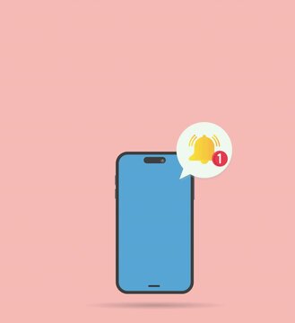  Mobile phone with a bell notification. .Reminder on smartphone screen New message notification 