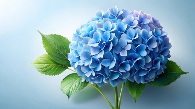 Blue Hydrangea Bloom with Lush Green Leaves
