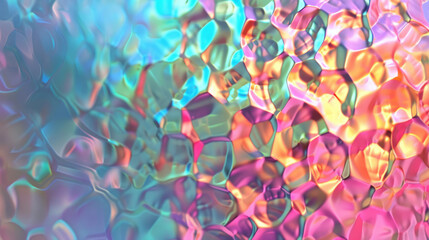 Holographic crumpled foil abstract with iridescent pink and blue reflective textures