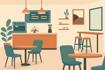 Cozy Modern Coffee Shop Interior in Flat Design