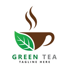 Coffee shop logo template design green tea logo