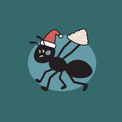 Black Ant With Santa Hat Cartoon Illustration