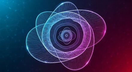 Abstract Glowing Wireframe Circles with Blue and Purple Gradient Background