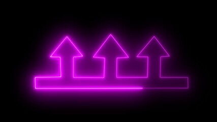 abstract Glowing neon line icon and up arrow animation on black background. growth arrow, profit, investment, and successful business concept.motion graphics animation
