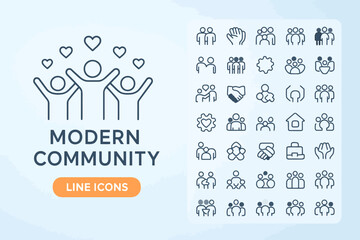 Modern Community and Connection Icons – Flat Line Vector Set