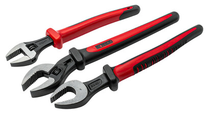 Obraz premium Three adjustable wrenches with red, black, and silver elements