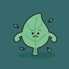 Cartoon Sad Green Leaf Character Illustration