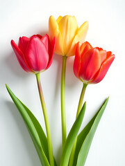 Fototapeta premium vibrant tulip blooms pure white backdrop soft diffused light casting gentle shadows across delicate petals