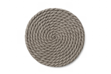 Rope coiled spiral pattern forming round coaster texture, natural nautical cord element with transparent background