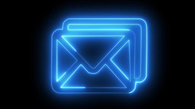 Animated neon  mail envelope icon Neon glowing Message box icon.  animation 4k video notice receive massage animated sign symbol on black background