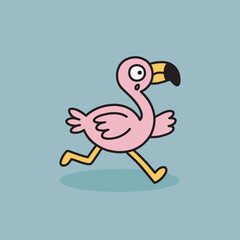 Pink Flamingo Walking Cartoon Animal Illustration