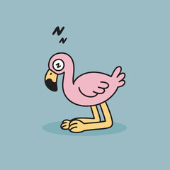 Pink Flamingo Walking Cartoon Animal Illustration