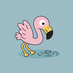 Pink Flamingo Walking Cartoon Animal Illustration