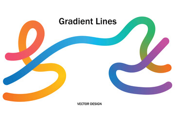 Colorful abstract gradient wave shapes forming a modern background with flowing rainbow ribbons. Smooth vector color lines and geometric elements create a dynamic graphic design style.