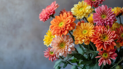 
Small bouquet of chrysanthemums, close-up, plain background, All Saints’ Day.Space for text.